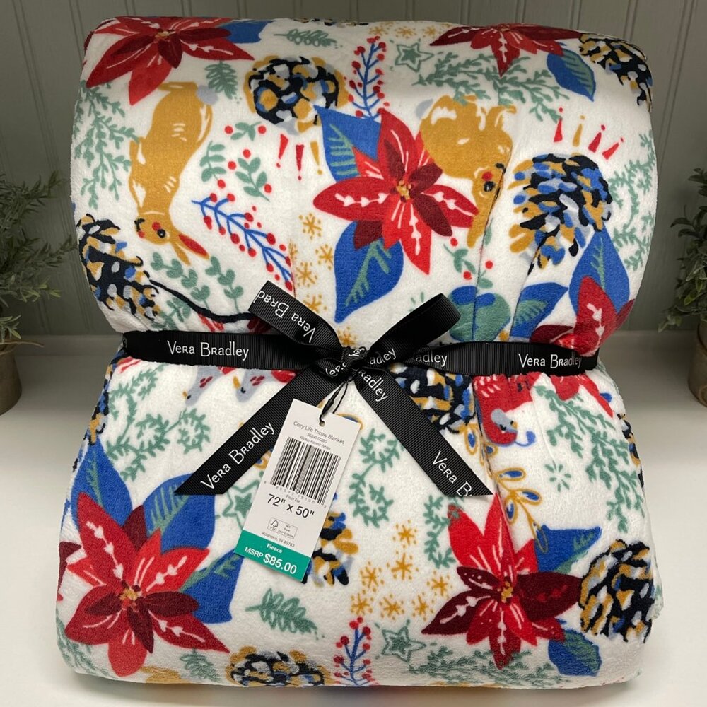 VERA BRADLEY Cozy Life Fleece Throw Blanket Winter Forest White NWT